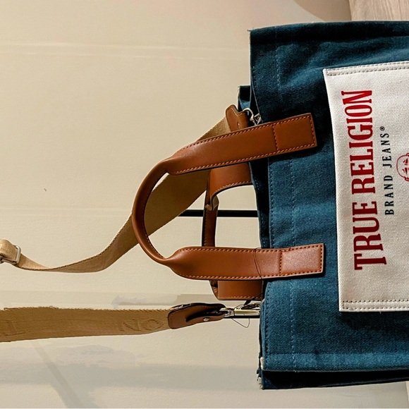🎁 2 LEFT 🎁 True Religion Blue Denim and Brown Leather Strap Xbody Bag - Picture 5 of 6